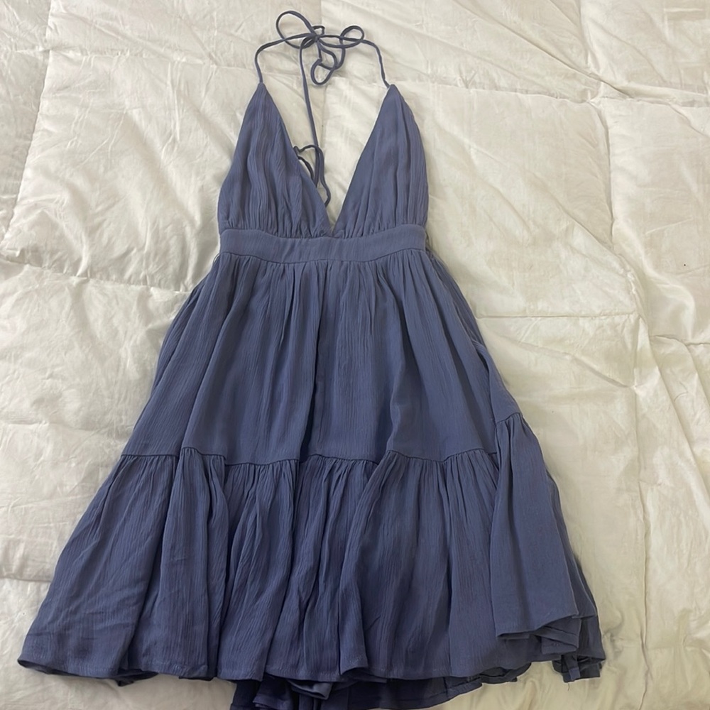 Free spirit knit skater dress from Windsor in blue! Backless with ties